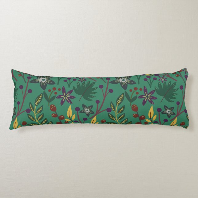 Floral seamless pattern flowers green background body pillow (Front)