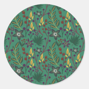 Floral seamless pattern flowers green background classic round sticker