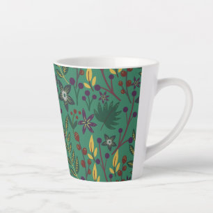 Floral seamless pattern flowers green background latte mug