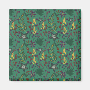 Floral seamless pattern flowers green background magnet