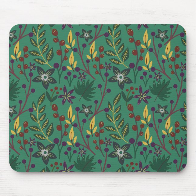 Floral seamless pattern flowers green background mouse pad (Front)