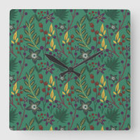 Floral seamless pattern flowers green background