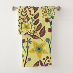 Floral seamless pattern flowers, leaves, branches bath towel set