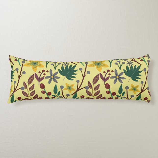 Floral seamless pattern flowers, leaves, branches body pillow (Front)