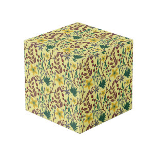 Floral seamless pattern flowers, leaves, branches cube