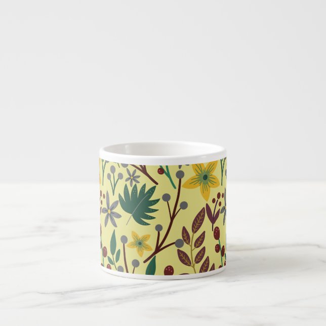 Floral seamless pattern flowers, leaves, branches espresso cup (Front)