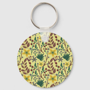 Floral seamless pattern flowers, leaves, branches keychain