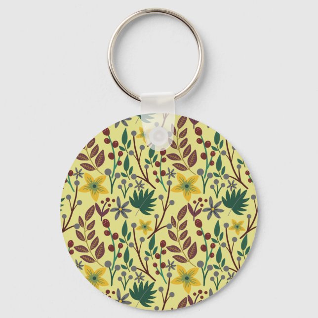 Floral seamless pattern flowers, leaves, branches keychain (Front)