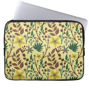 Floral seamless pattern flowers, leaves, branches laptop sleeve