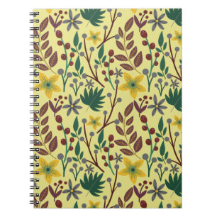 Floral seamless pattern flowers, leaves, branches notebook