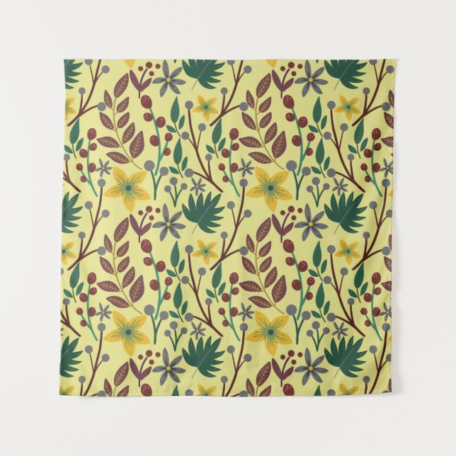 Floral seamless pattern flowers, leaves, branches tapestry (Front)