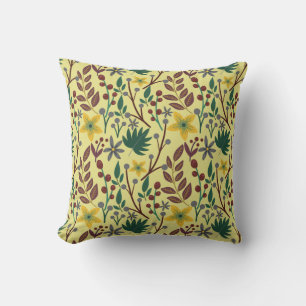Floral seamless pattern flowers, leaves, branches throw pillow