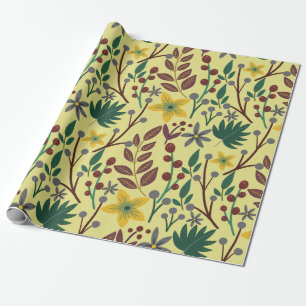 Floral seamless pattern flowers, leaves, branches wrapping paper