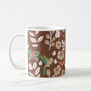 Floral seamless pattern flowers, leaves, butterfly coffee mug