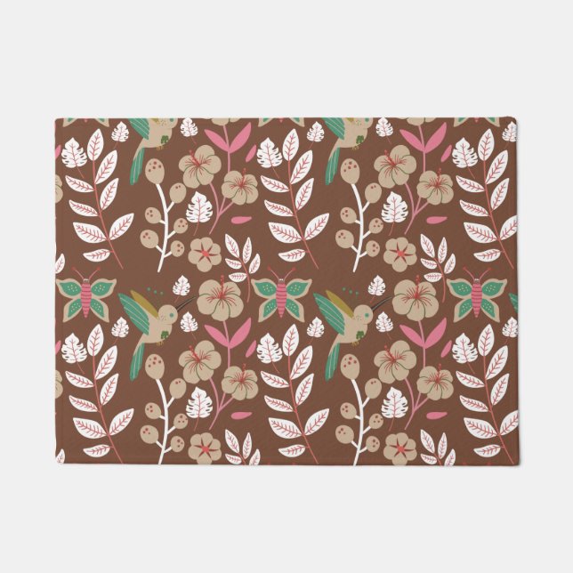 Floral seamless pattern flowers, leaves, butterfly doormat (Front)
