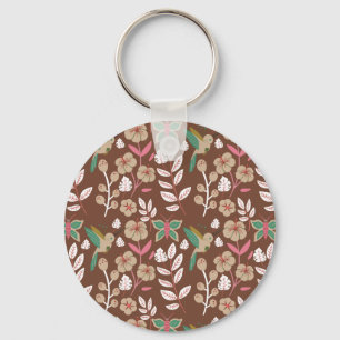 Floral seamless pattern flowers, leaves, butterfly keychain