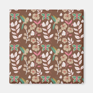 Floral seamless pattern flowers, leaves, butterfly magnet