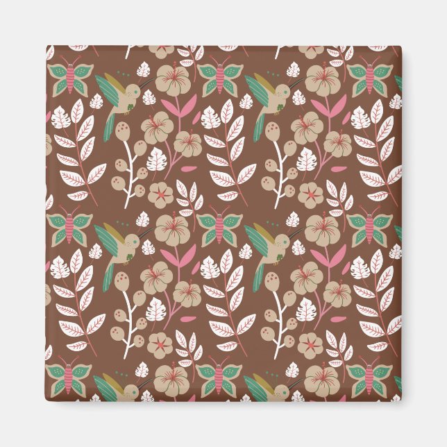 Floral seamless pattern flowers, leaves, butterfly magnet (Front)
