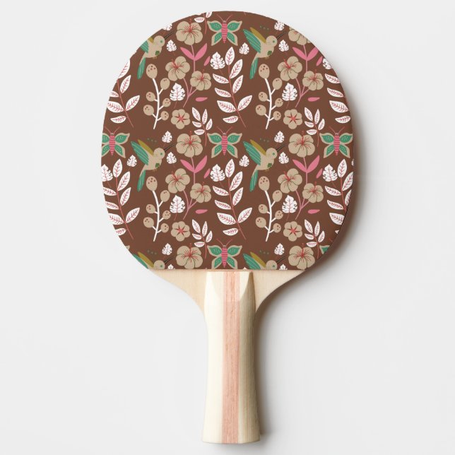 Floral seamless pattern flowers, leaves, butterfly ping pong paddle (Front)