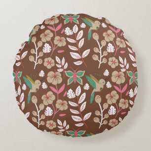 Floral seamless pattern flowers, leaves, butterfly round pillow