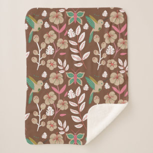Floral seamless pattern flowers, leaves, butterfly sherpa blanket