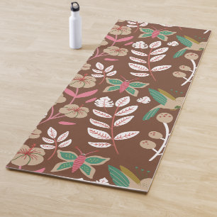Floral seamless pattern flowers, leaves, butterfly yoga mat