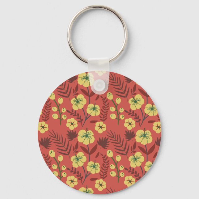 Floral seamless pattern flowers yellow and red keychain (Front)