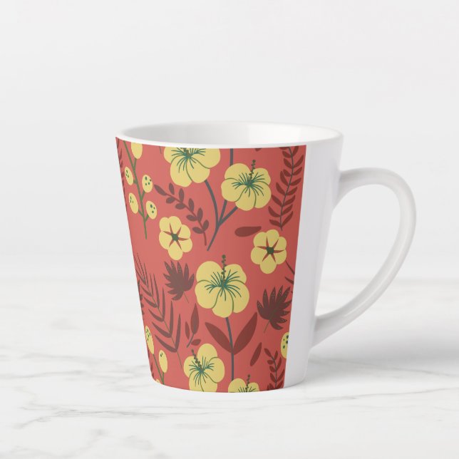 Floral seamless pattern flowers yellow and red latte mug (Right)