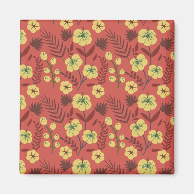 Floral seamless pattern flowers yellow and red magnet (Front)