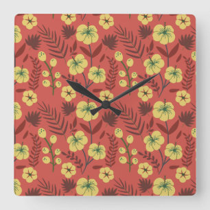 Floral seamless pattern flowers yellow and red square wall clock