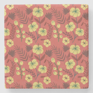Floral seamless pattern flowers yellow and red stone coaster