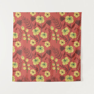 Floral seamless pattern flowers yellow and red tapestry