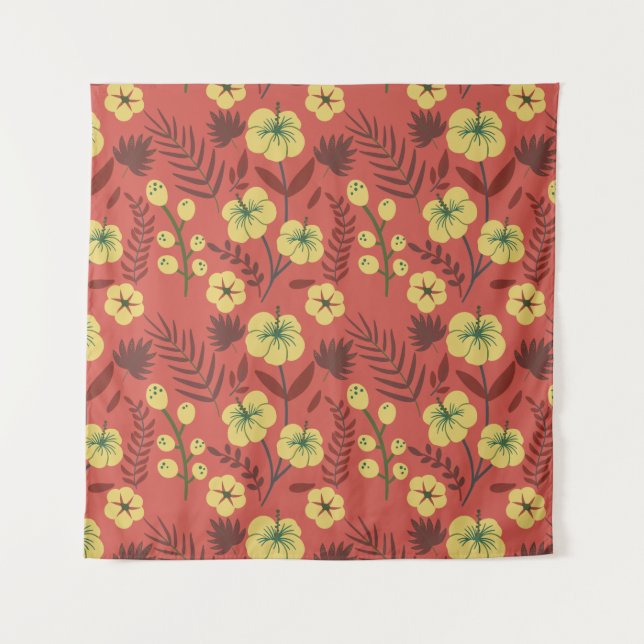 Floral seamless pattern flowers yellow and red tapestry (Front)