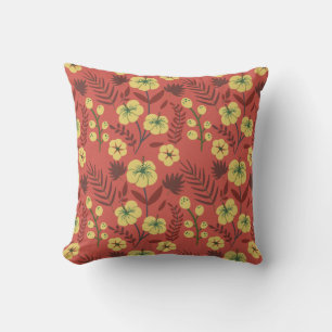 Floral seamless pattern flowers yellow and red throw pillow
