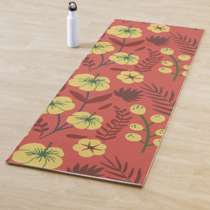 Floral seamless pattern flowers yellow and red yoga mat