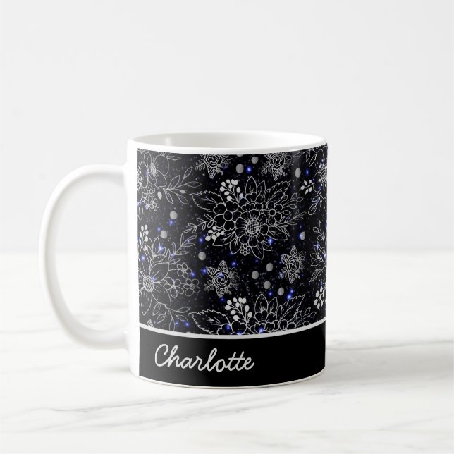 Floral seamless pattern galaxy personalized name  coffee mug (Left)