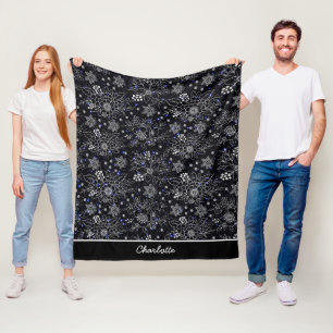 Floral seamless pattern galaxy personalized name fleece blanket