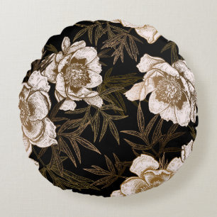 Floral seamless pattern. Garden flowers peonies an Round Pillow
