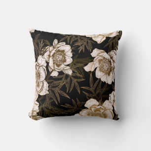 Floral seamless pattern. Garden flowers peonies an Throw Pillow