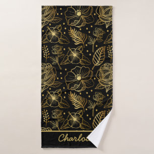 Floral seamless pattern gold personalized name  bath towel