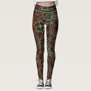 Floral seamless pattern greenery personalized name leggings