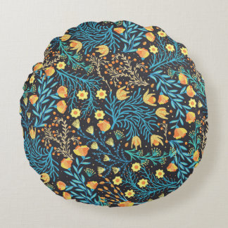 Floral seamless pattern. Hand drawn creative flowe Round Pillow