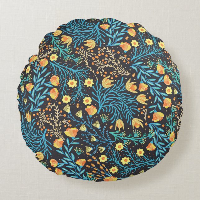 Floral seamless pattern. Hand drawn creative flowe Round Pillow (Front)