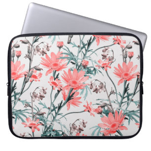 Floral seamless pattern, margarita and hyacinthes, laptop sleeve
