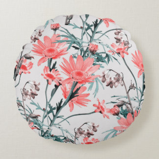 Floral seamless pattern, margarita and hyacinthes, round pillow