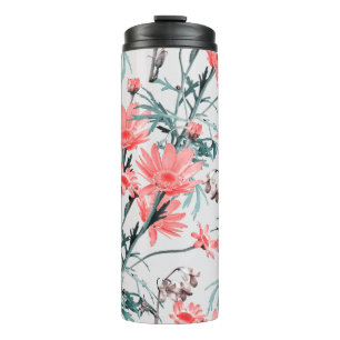 Floral seamless pattern, margarita and hyacinthes, thermal tumbler
