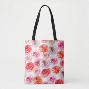 Floral seamless pattern of watercolor red,white an tote bag