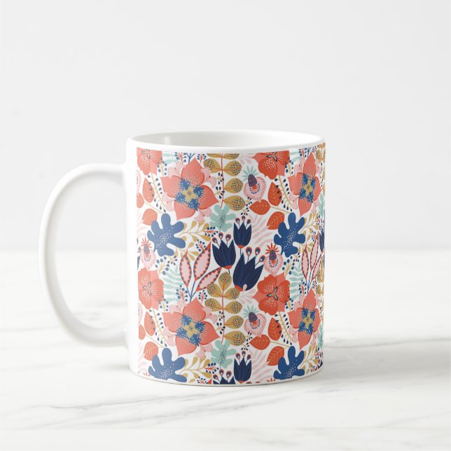 Floral seamless pattern on white. Abstract backgro Coffee Mug (Left)