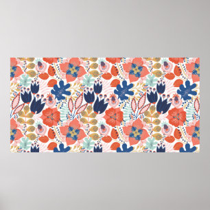 Floral seamless pattern on white. Abstract backgro Poster