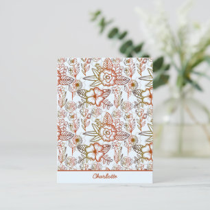 Floral seamless pattern orange personalized name postcard